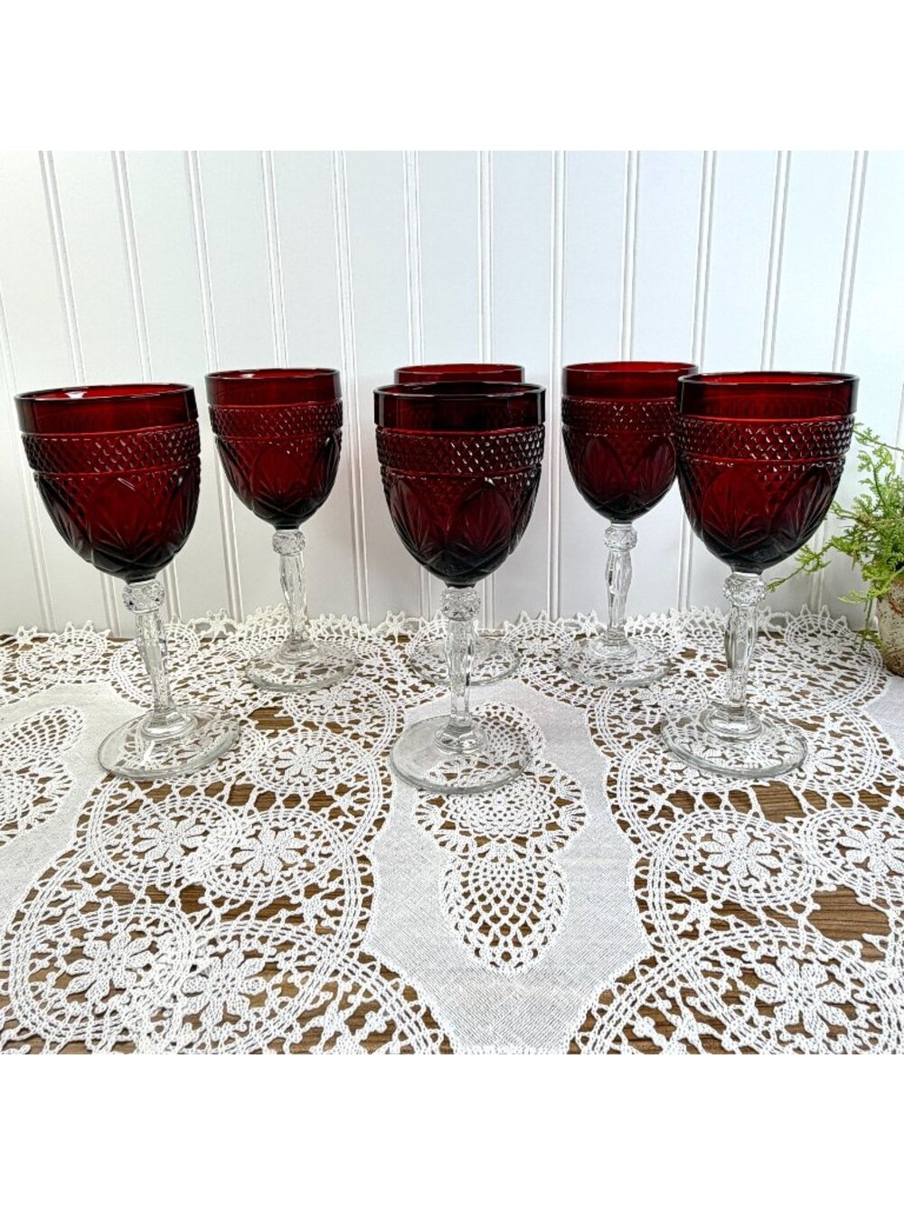 Vintage Cristal D'Arques Durand Ruby Red Water Goblets 8oz Set of 6 Holiday